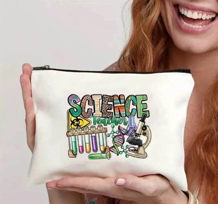 Science Teacher ,Teacher Pattern Cosmetic Bag Portable Zipper Makeup Storage Bag