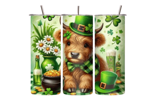 St. Patrick's Day Highland Cow Tumbler -20 OZ/ With Straw. 9 patterns