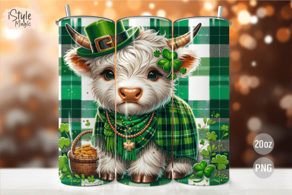 St. Patrick's Day Highland Cow Tumbler -20 OZ/ With Straw. 9 patterns