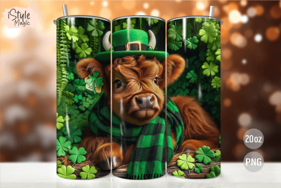 St. Patrick's Day Highland Cow Tumbler -20 OZ/ With Straw. 9 patterns