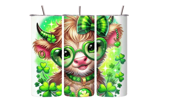 St. Patrick's Day Highland Cow Tumbler -20 OZ/ With Straw. 9 patterns
