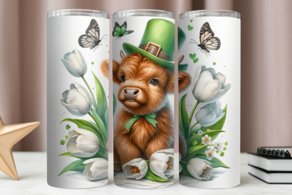 St. Patrick's Day Highland Cow Tumbler -20 OZ/ With Straw. 9 patterns