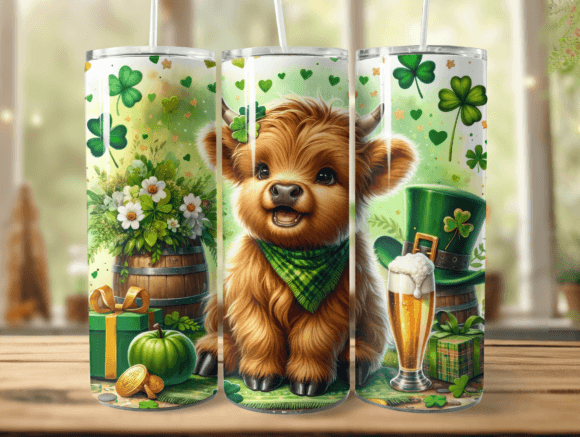 St. Patrick's Day Highland Cow Tumbler -20 OZ/ With Straw. 9 patterns