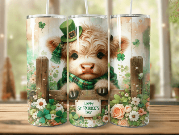 St. Patrick's Day Highland Cow Tumbler -20 OZ/ With Straw. 9 patterns
