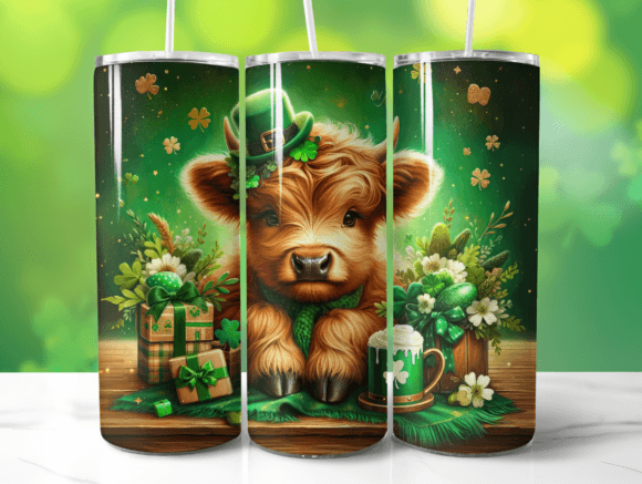 St. Patrick's Day Highland Cow Tumbler -20 OZ/ With Straw. 9 patterns