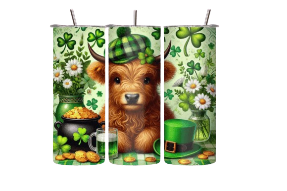 St. Patrick's Day Highland Cow Tumbler -20 OZ/ With Straw. 9 patterns