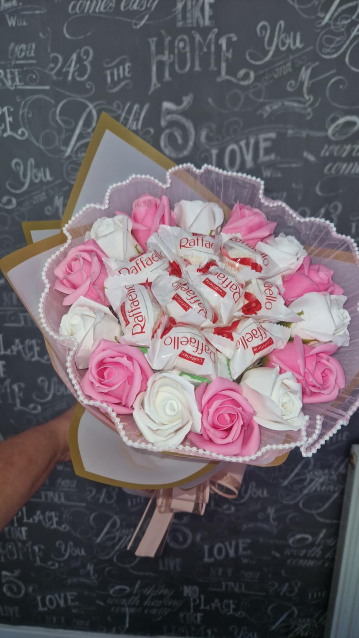 Bouquet for First Holy Communion & Special Occasions - Chocolate and Soap Roses - Pink and Blue Variations