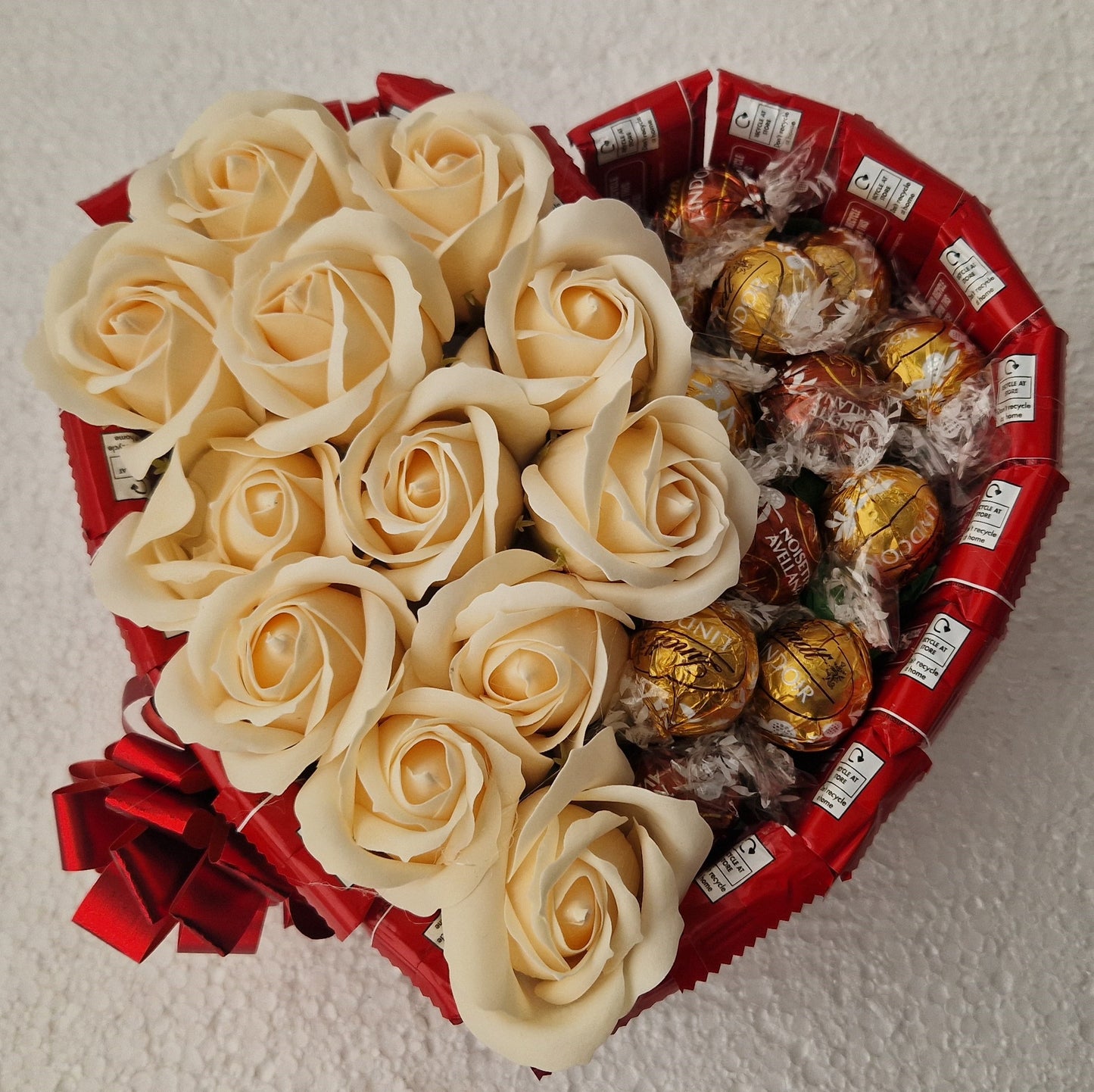 Chocolate Heart Gift KitKat and Lindor sweets and roses large size -22x20cm