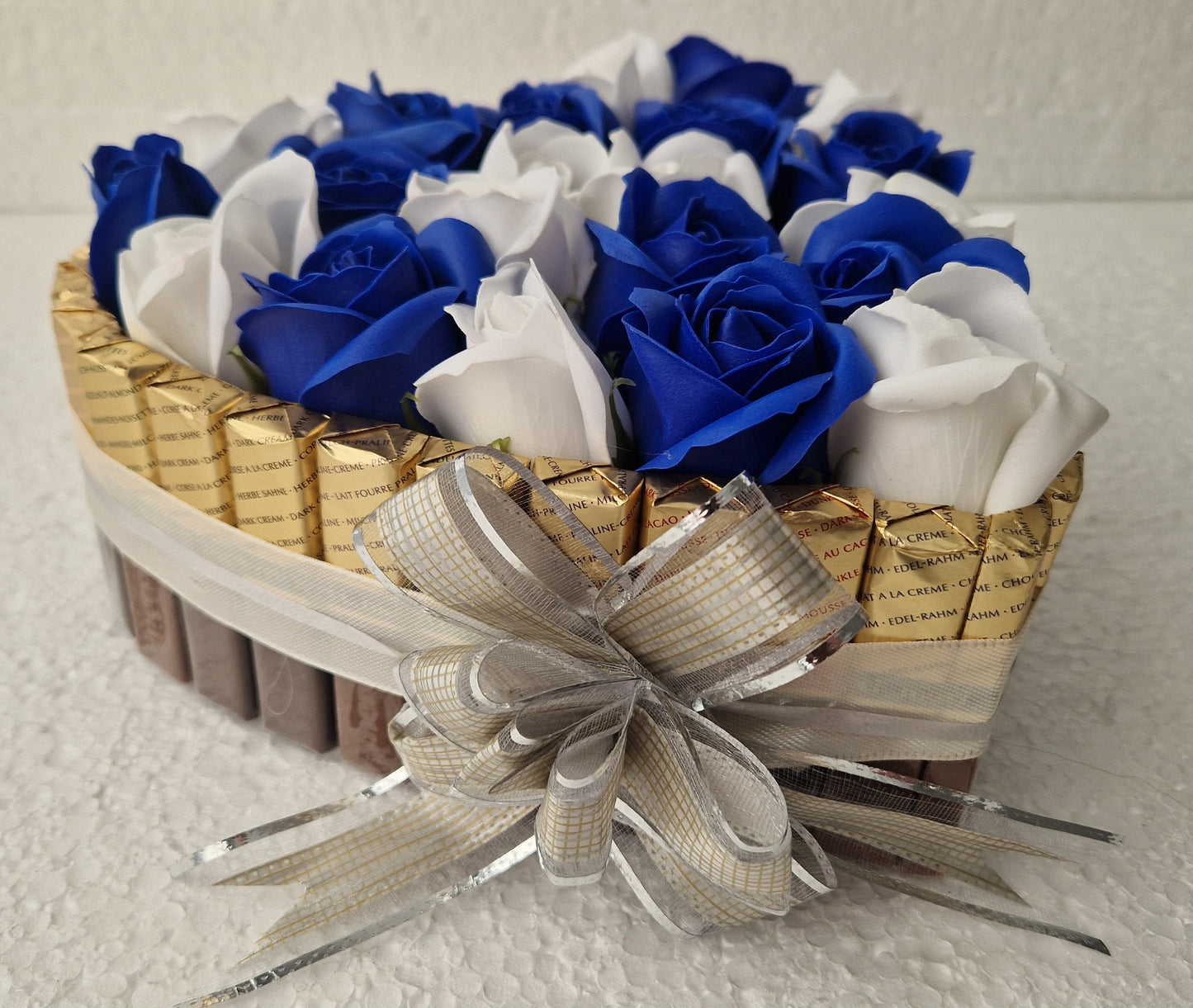Chocolate Heart Gift MERCI sweets and roses large size -22x20cm