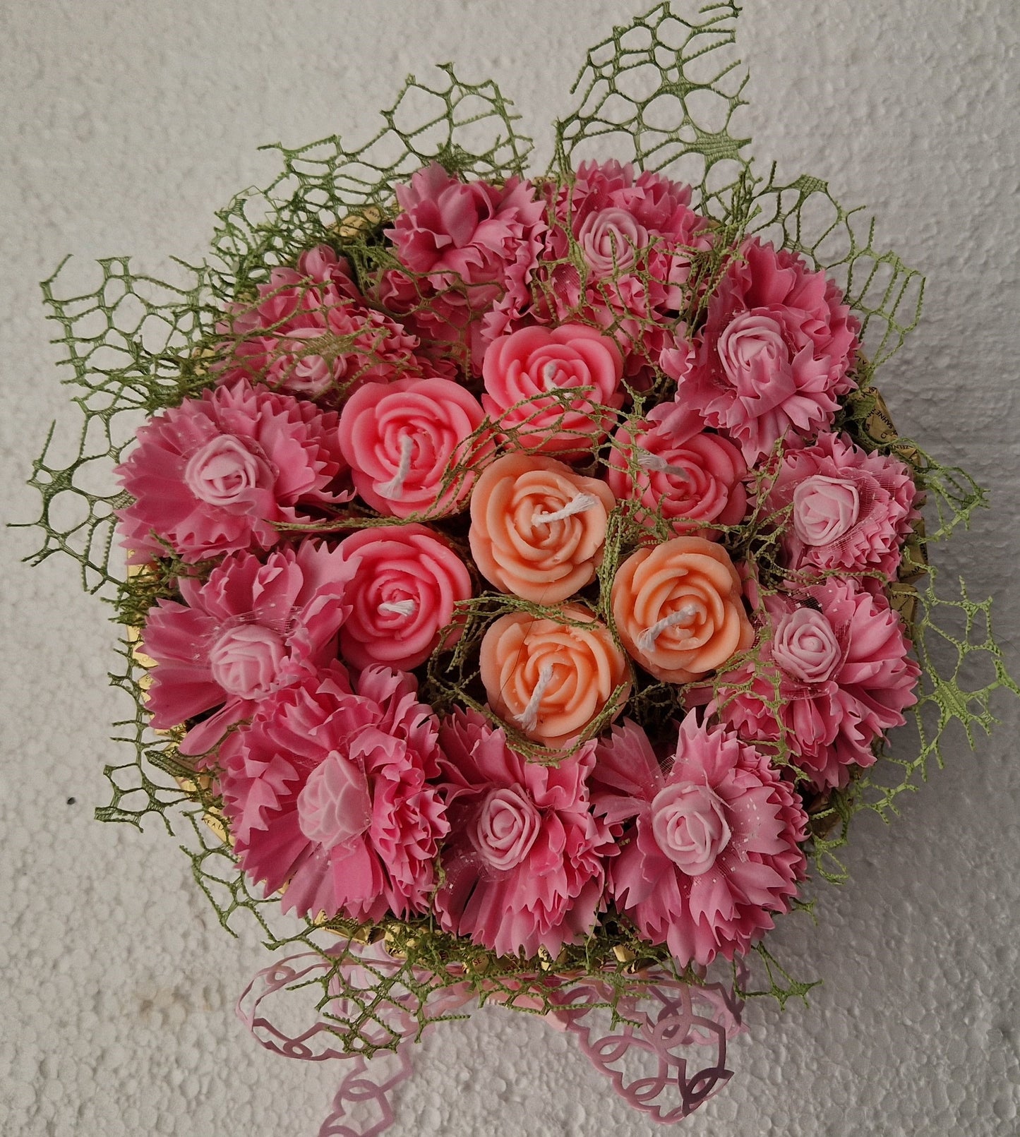 Chocolate Gift MERCI sweets and roses candle large size -22x22cm