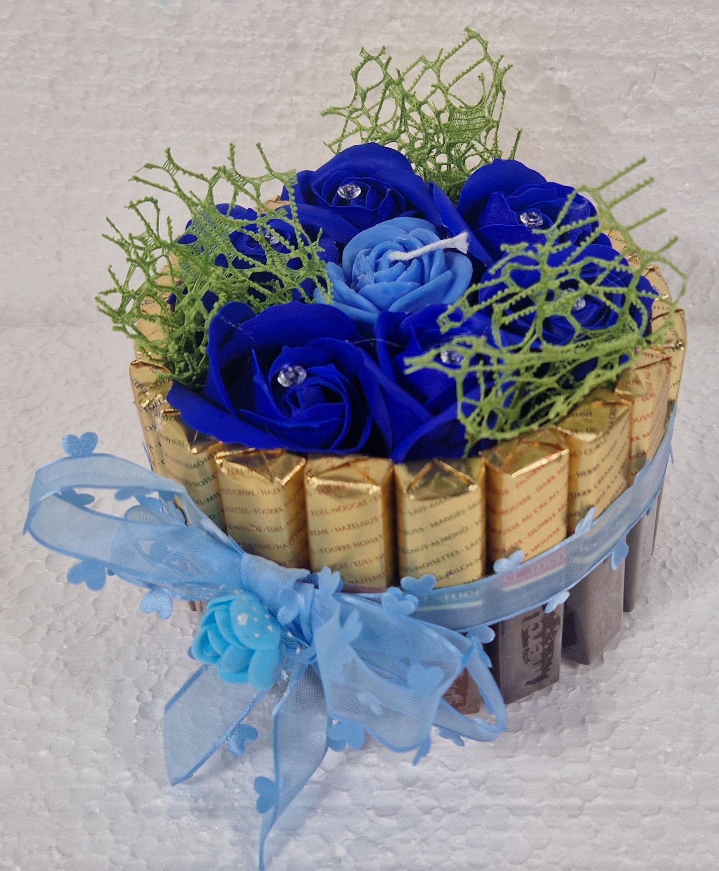 Chocolate Gift blue - NERCI sweets ,soaps rouses and candle size 15cm