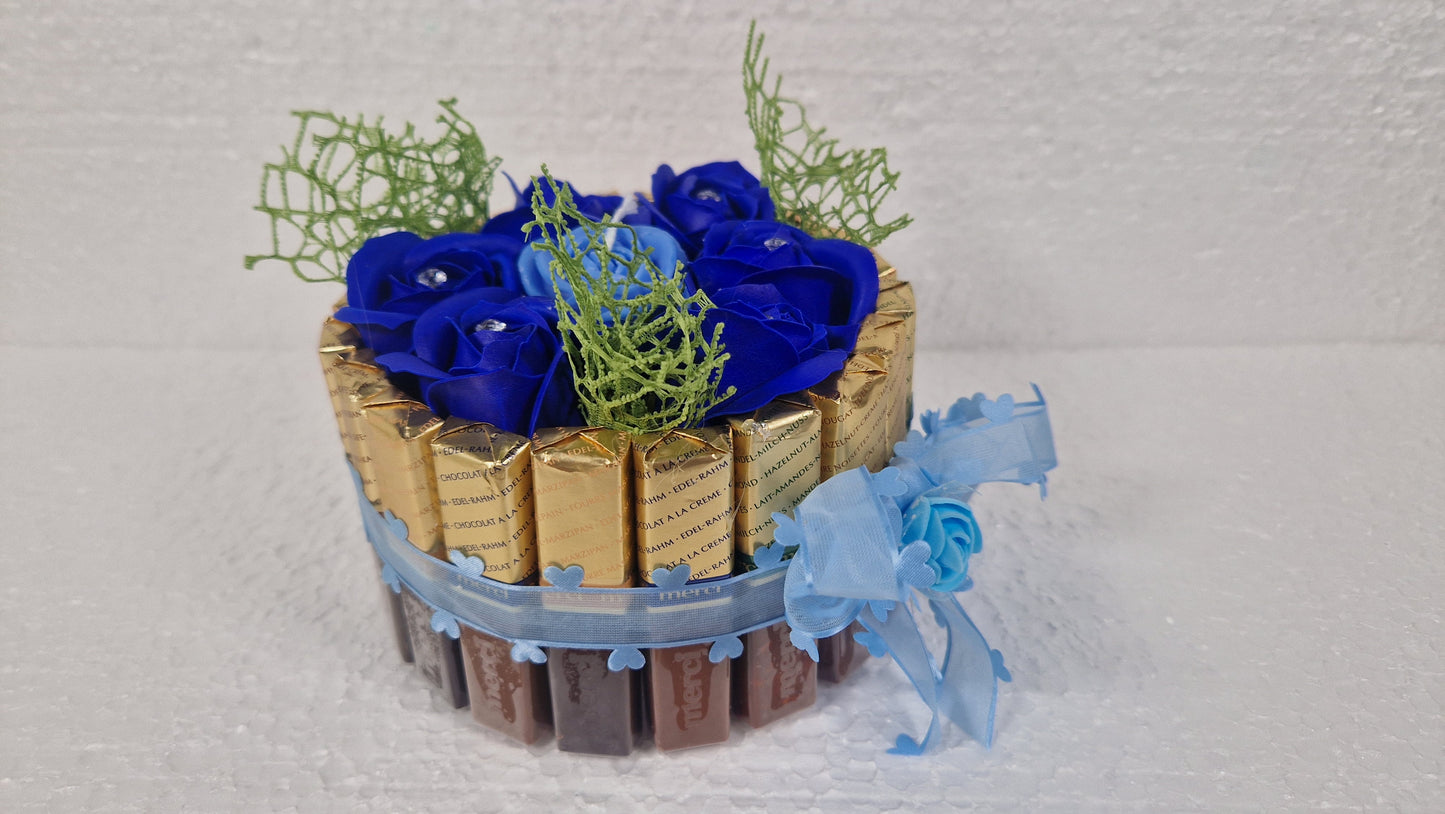 Chocolate Gift blue - NERCI sweets ,soaps rouses and candle size 15cm