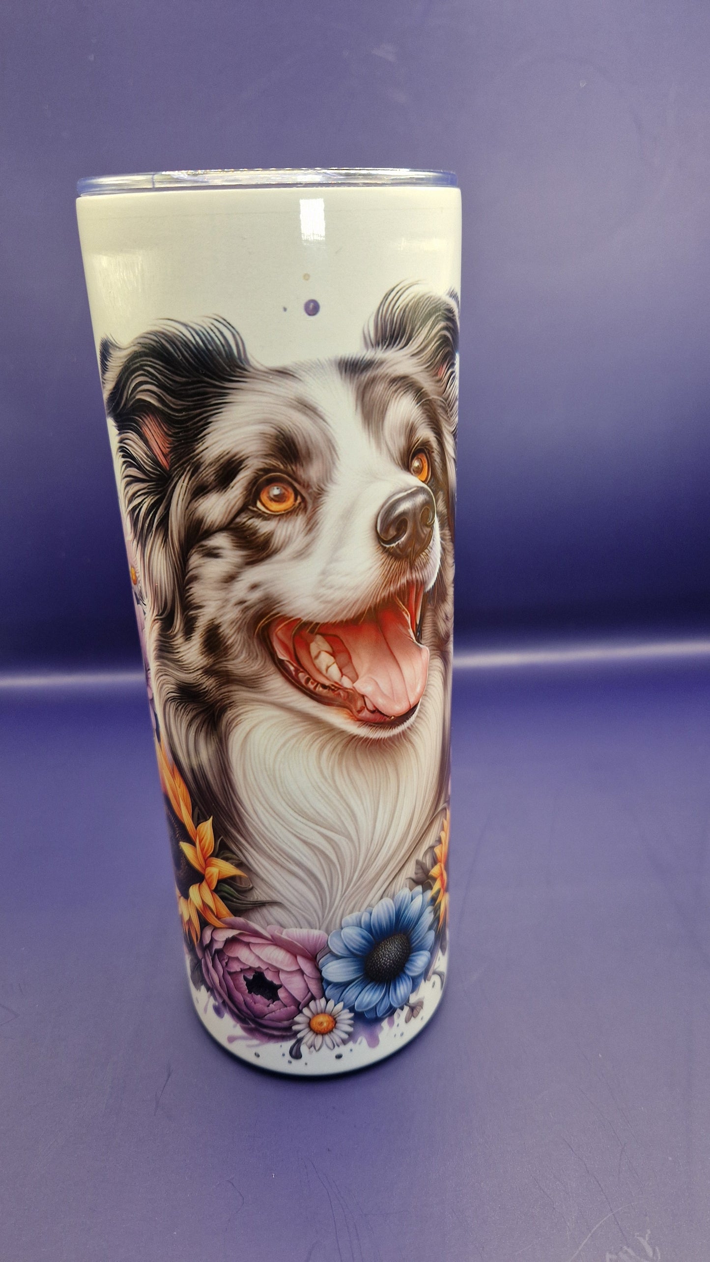 600ml Stainless Steel Tumbler sublimation Border Collie pattern full wrap colour