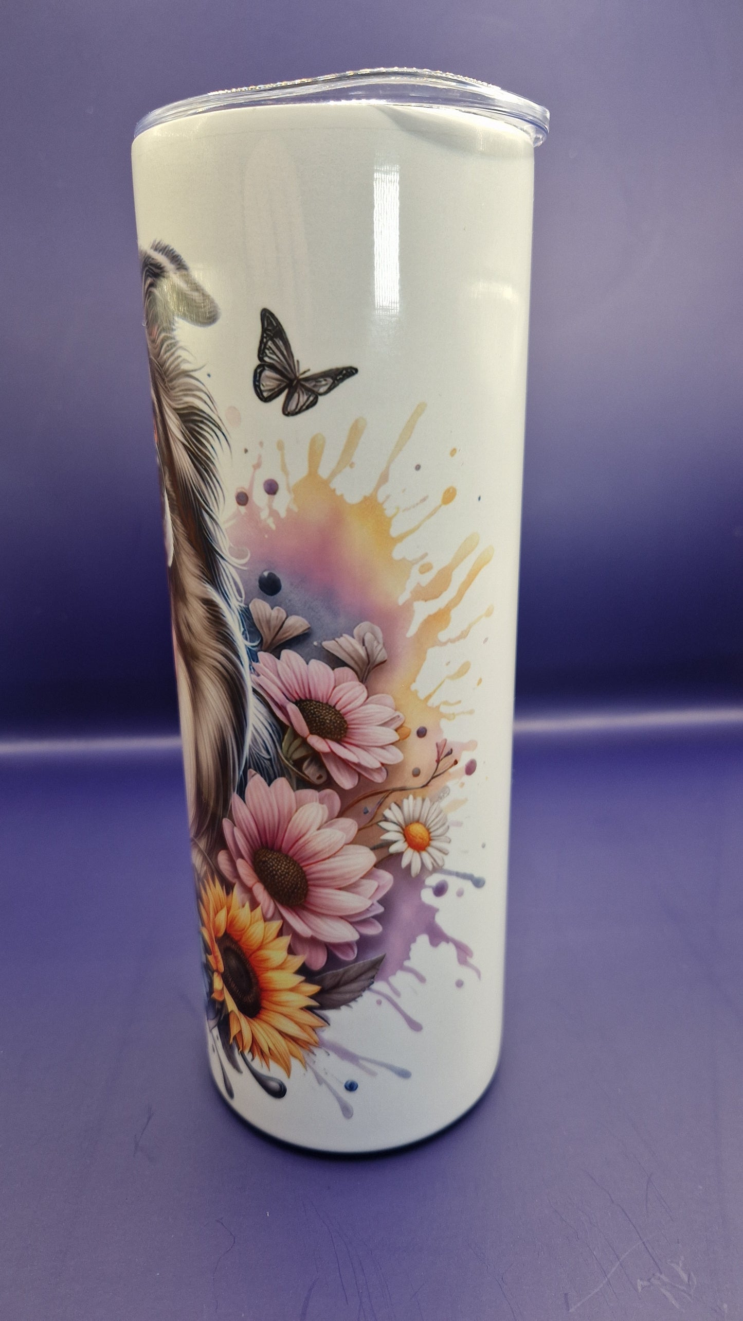 600ml Stainless Steel Tumbler sublimation Border Collie pattern full wrap colour
