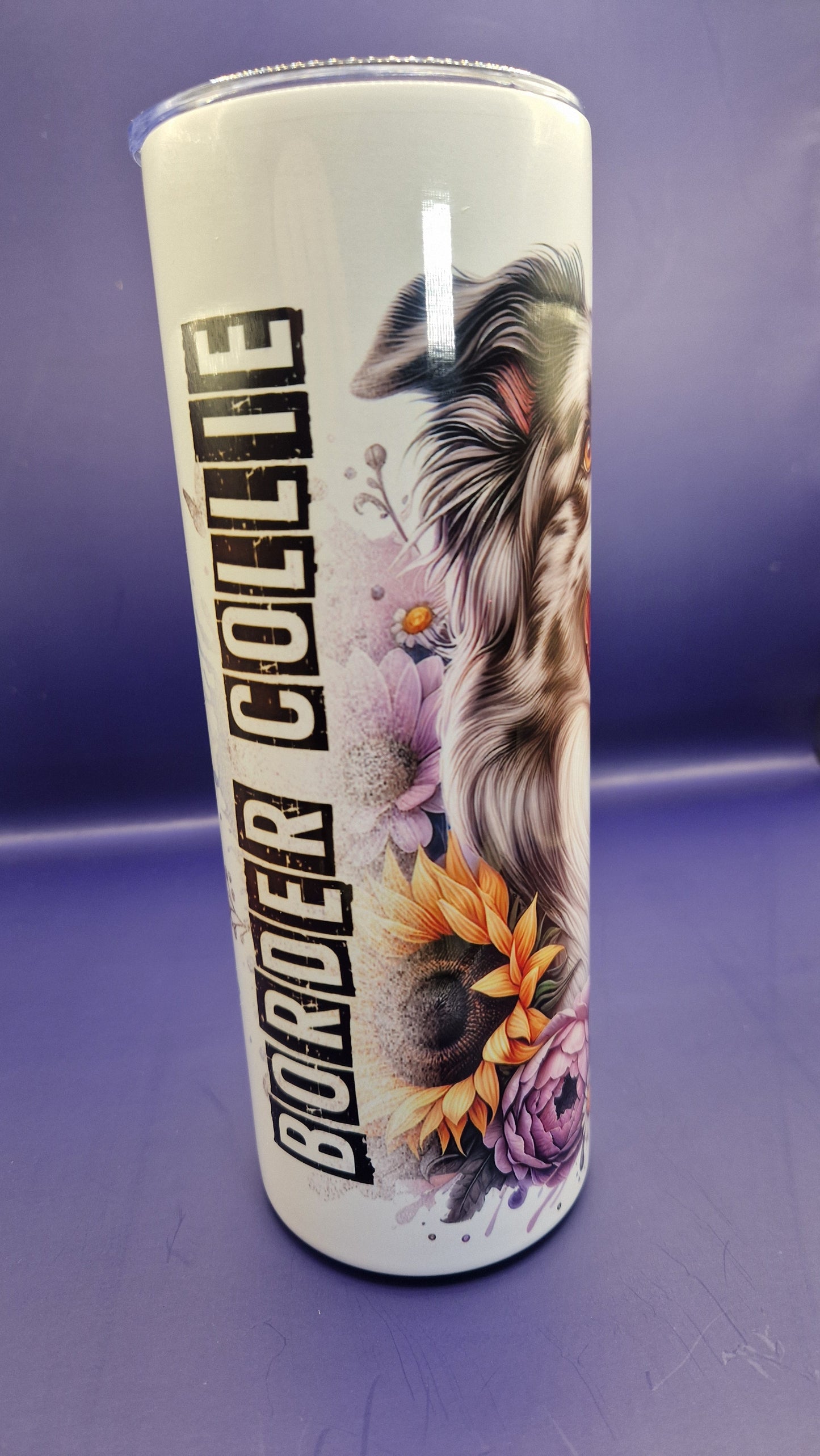 600ml Stainless Steel Tumbler sublimation Border Collie pattern full wrap colour