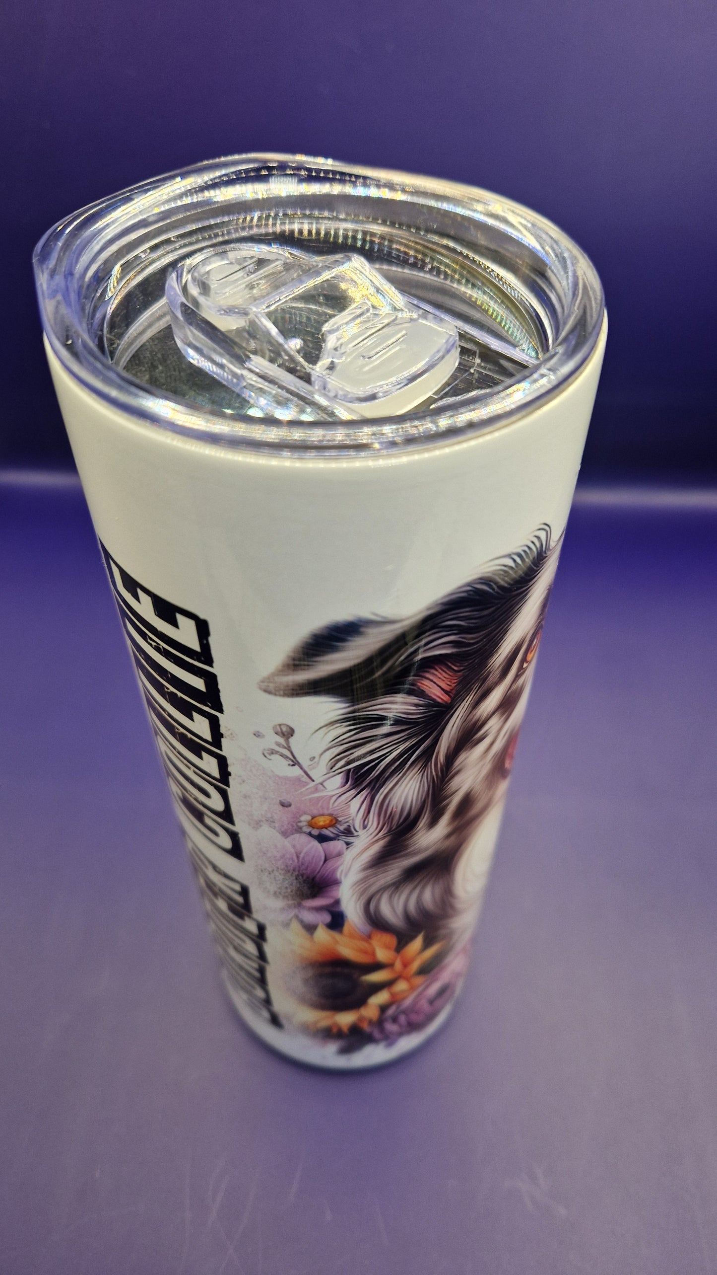 600ml Stainless Steel Tumbler sublimation Border Collie pattern full wrap colour