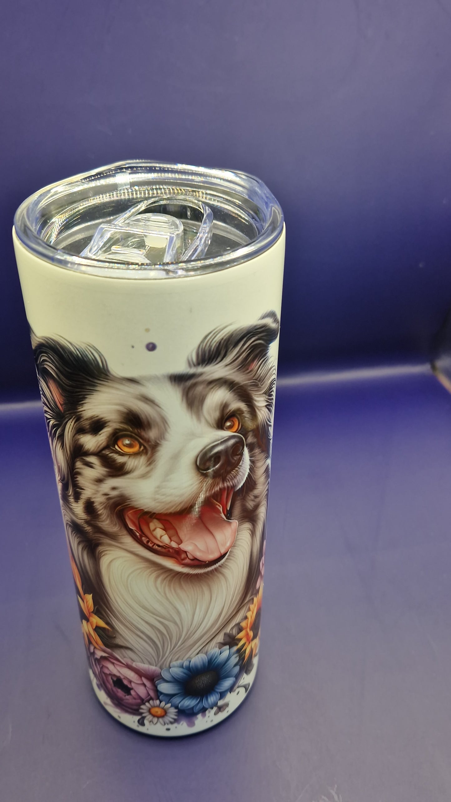 600ml Stainless Steel Tumbler sublimation Border Collie pattern full wrap colour