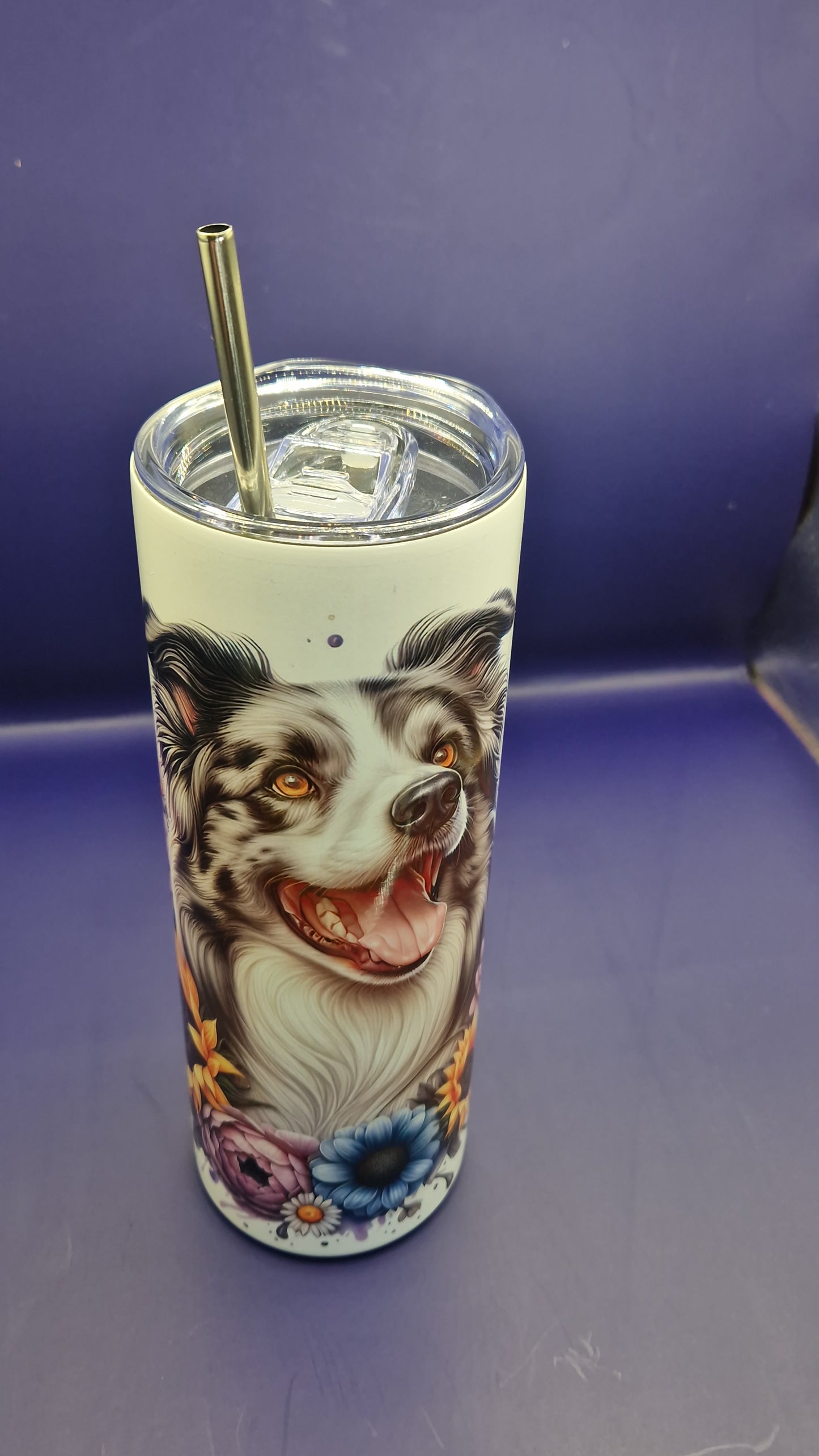 600ml Stainless Steel Tumbler sublimation Border Collie pattern full wrap colour