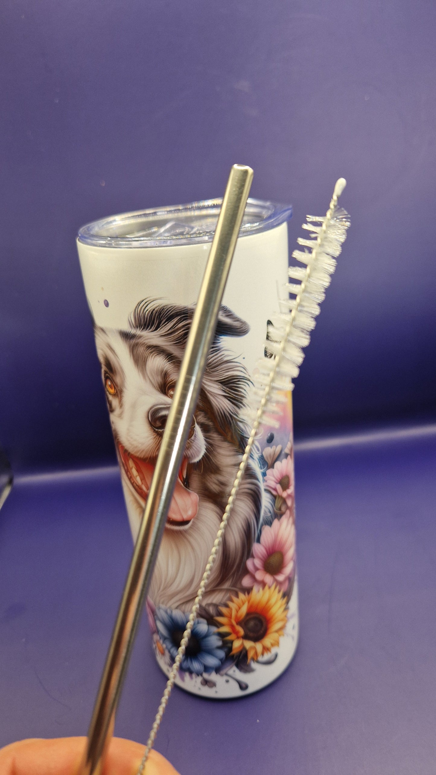 600ml Stainless Steel Tumbler sublimation Border Collie pattern full wrap colour