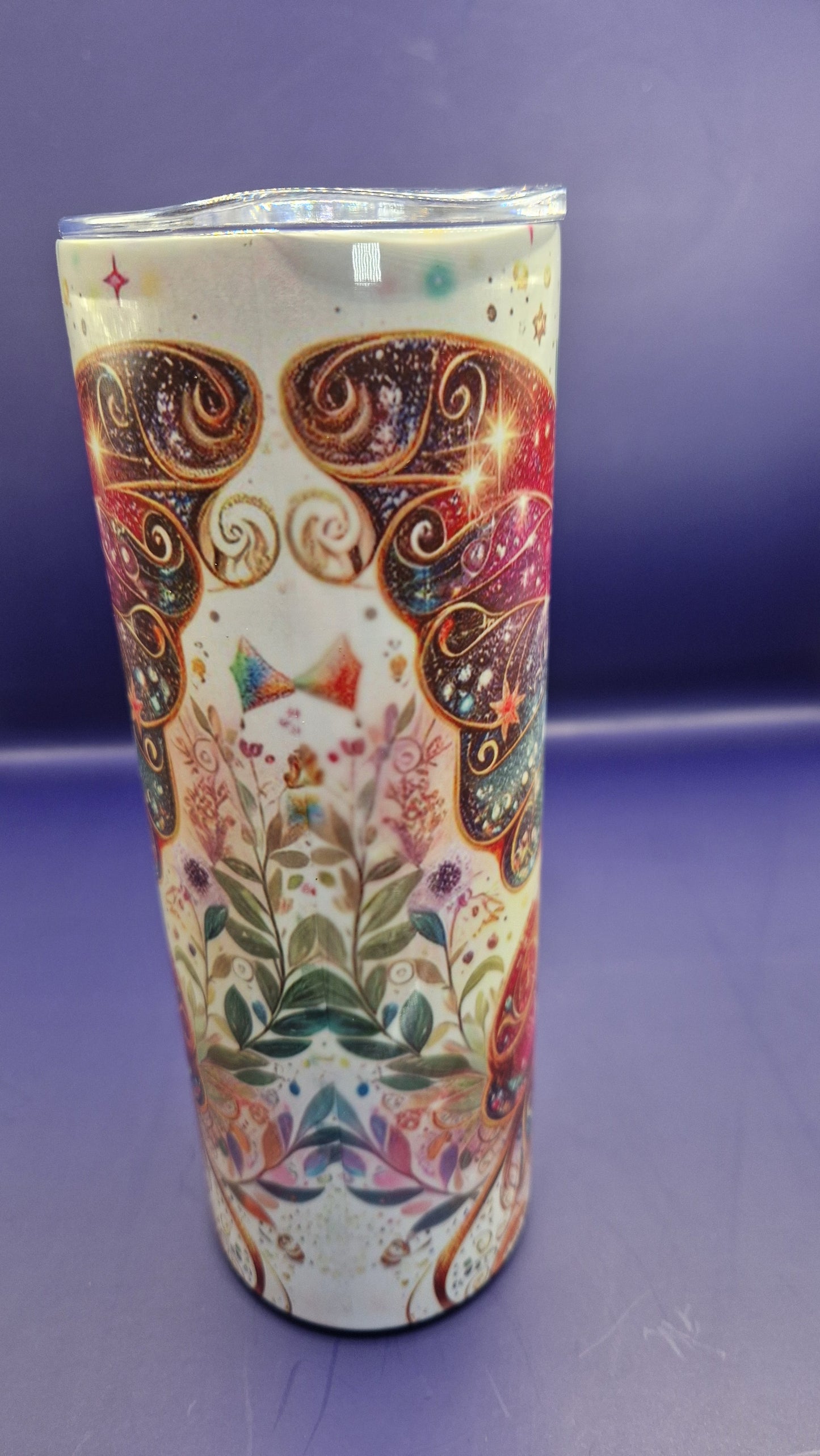 600ml Stainless Steel Tumbler sublimation butterfly pattern full wrap colour