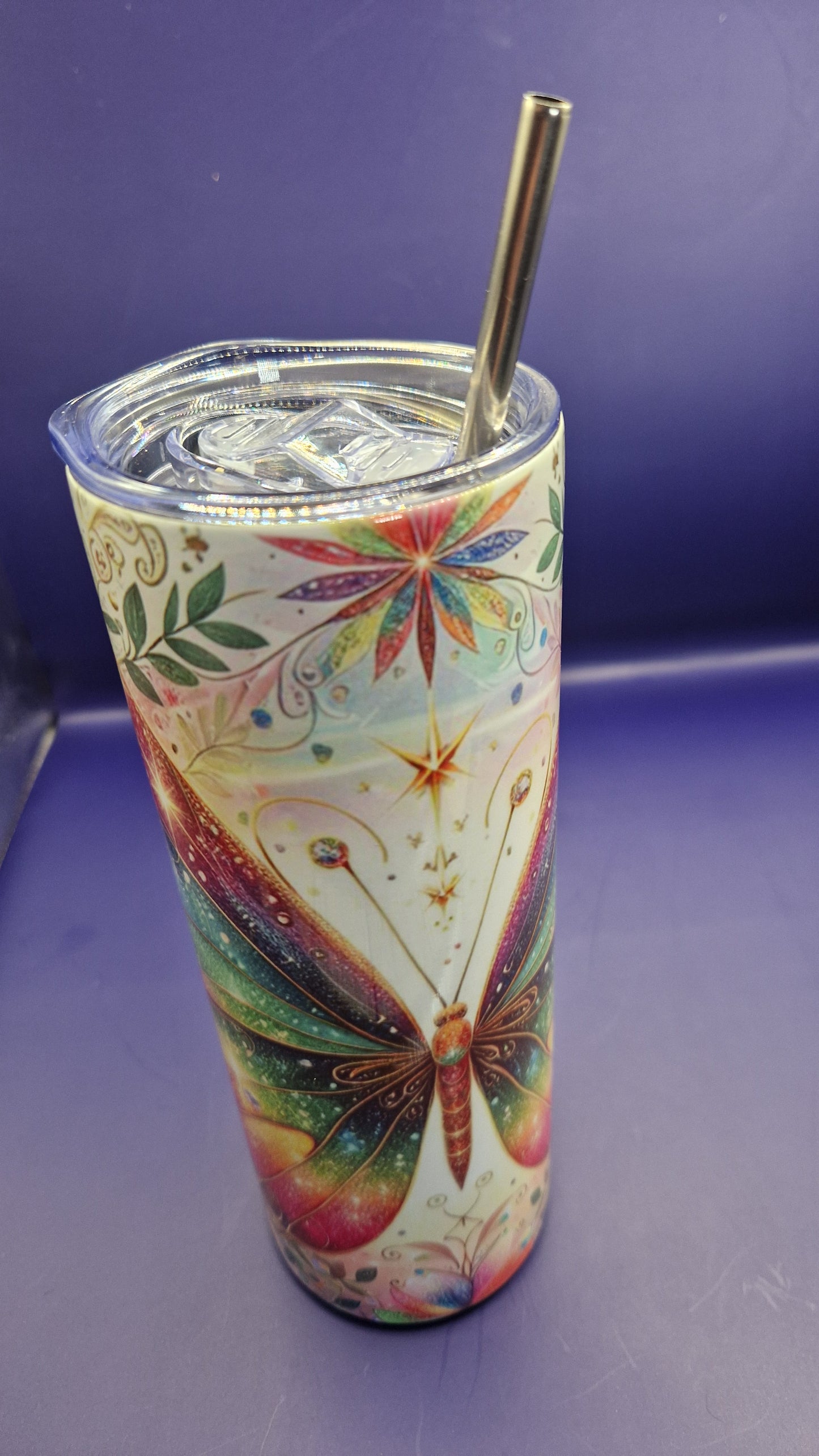600ml Stainless Steel Tumbler sublimation butterfly pattern full wrap colour