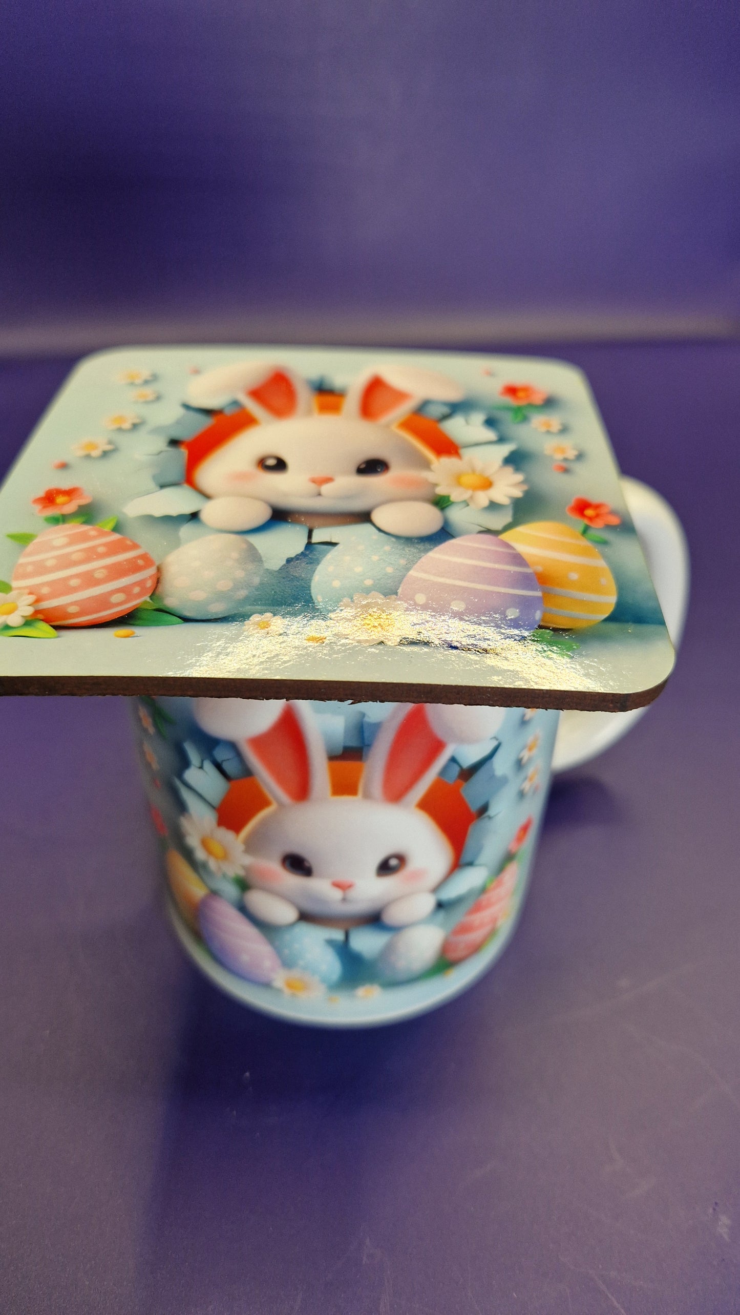 3D Effect Bunny & Daisy funny Easter MUG + coaster , dishwasher safe dishwasher safe 10 oz mug (Copy)