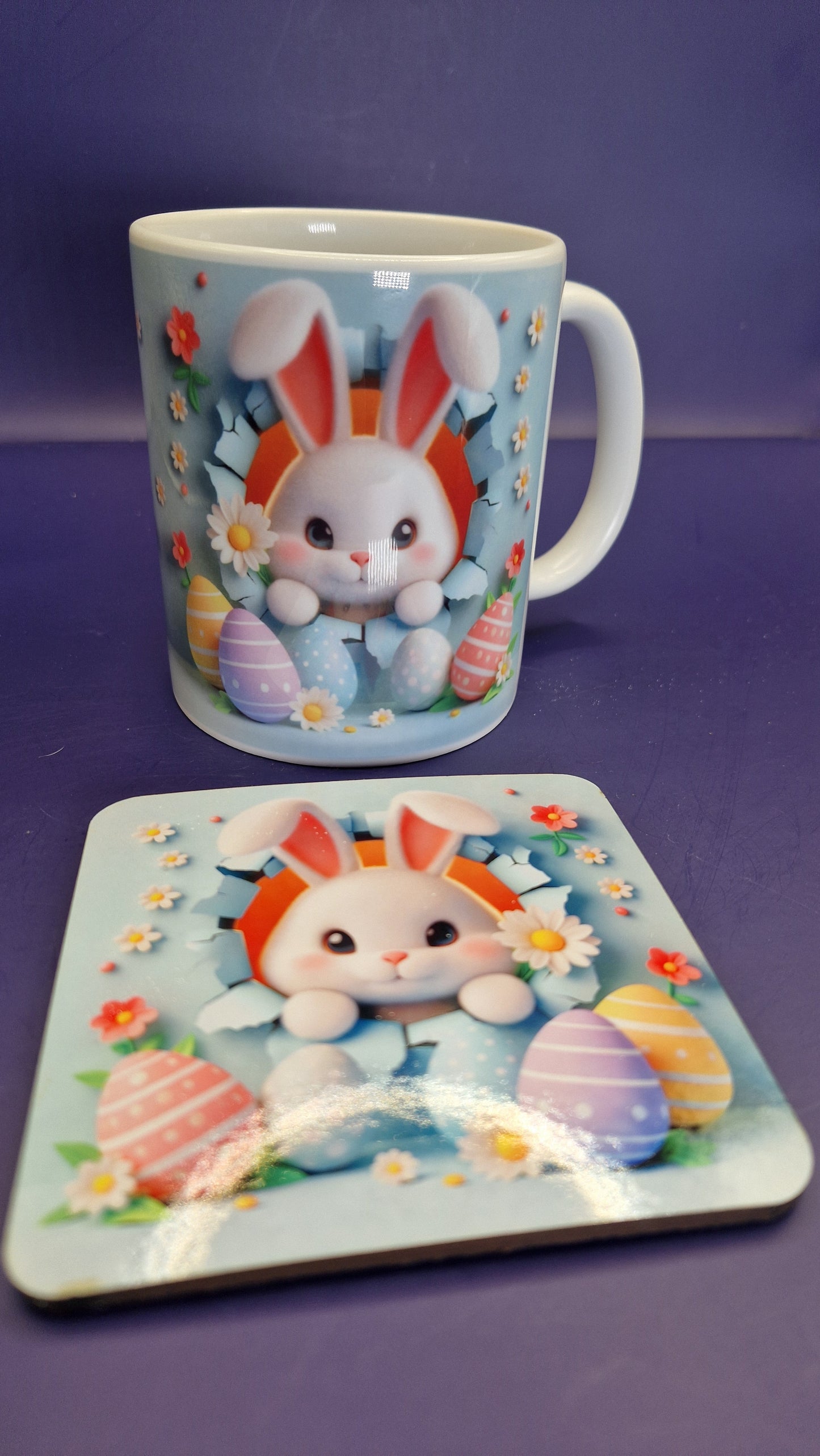 3D Effect Bunny & Daisy funny Easter MUG + coaster , dishwasher safe dishwasher safe 10 oz mug (Copy)