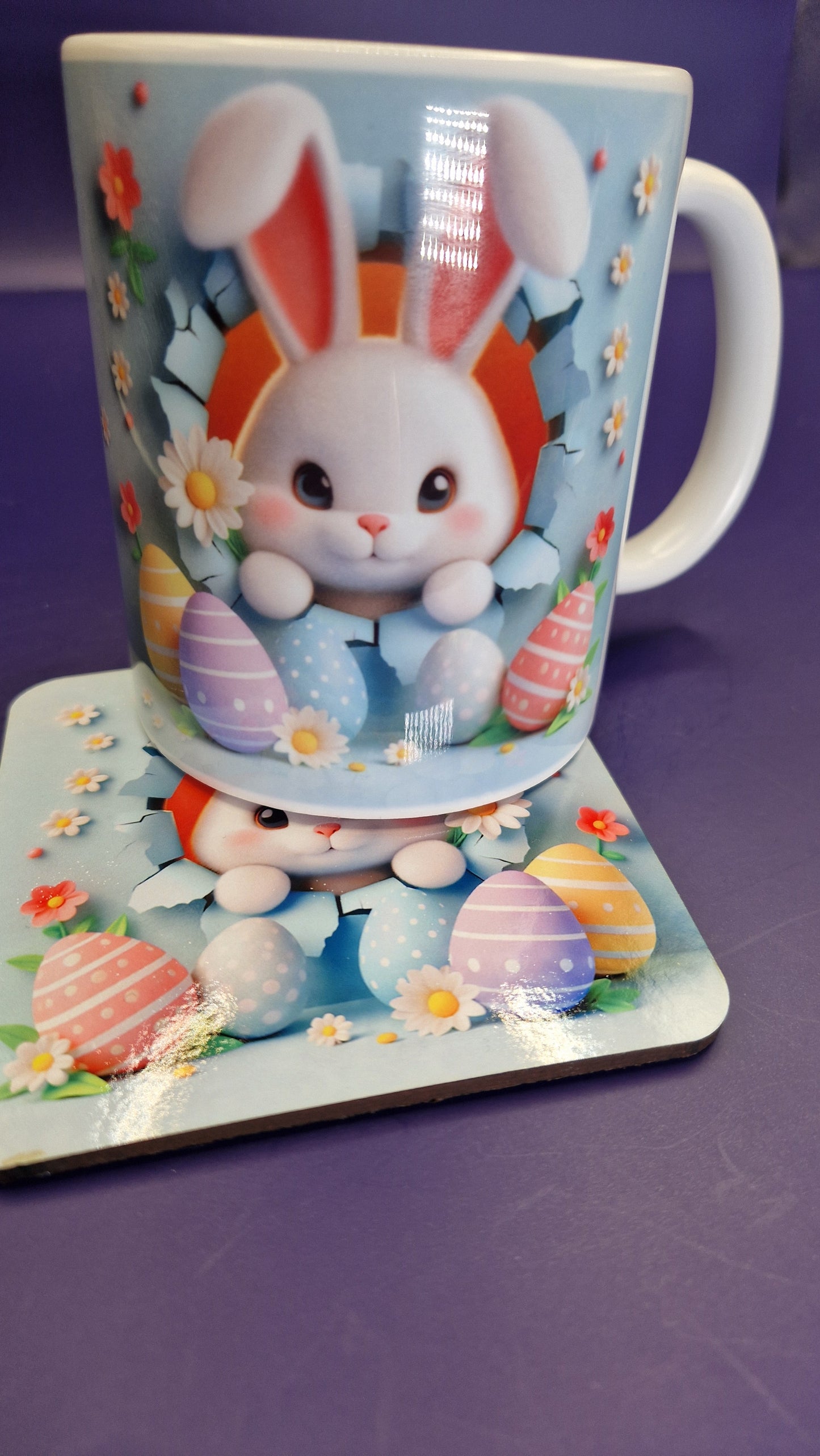 3D Effect Bunny & Daisy funny Easter MUG + coaster , dishwasher safe dishwasher safe 10 oz mug (Copy)