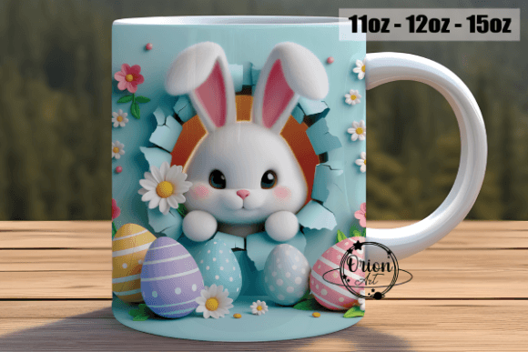 3D Effect Bunny & Daisy funny Easter MUG + coaster , dishwasher safe dishwasher safe 10 oz mug (Copy)