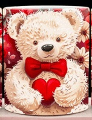 3D Valentine Mug Sublimation Teddy Bear na Heart / Mug sublimation
