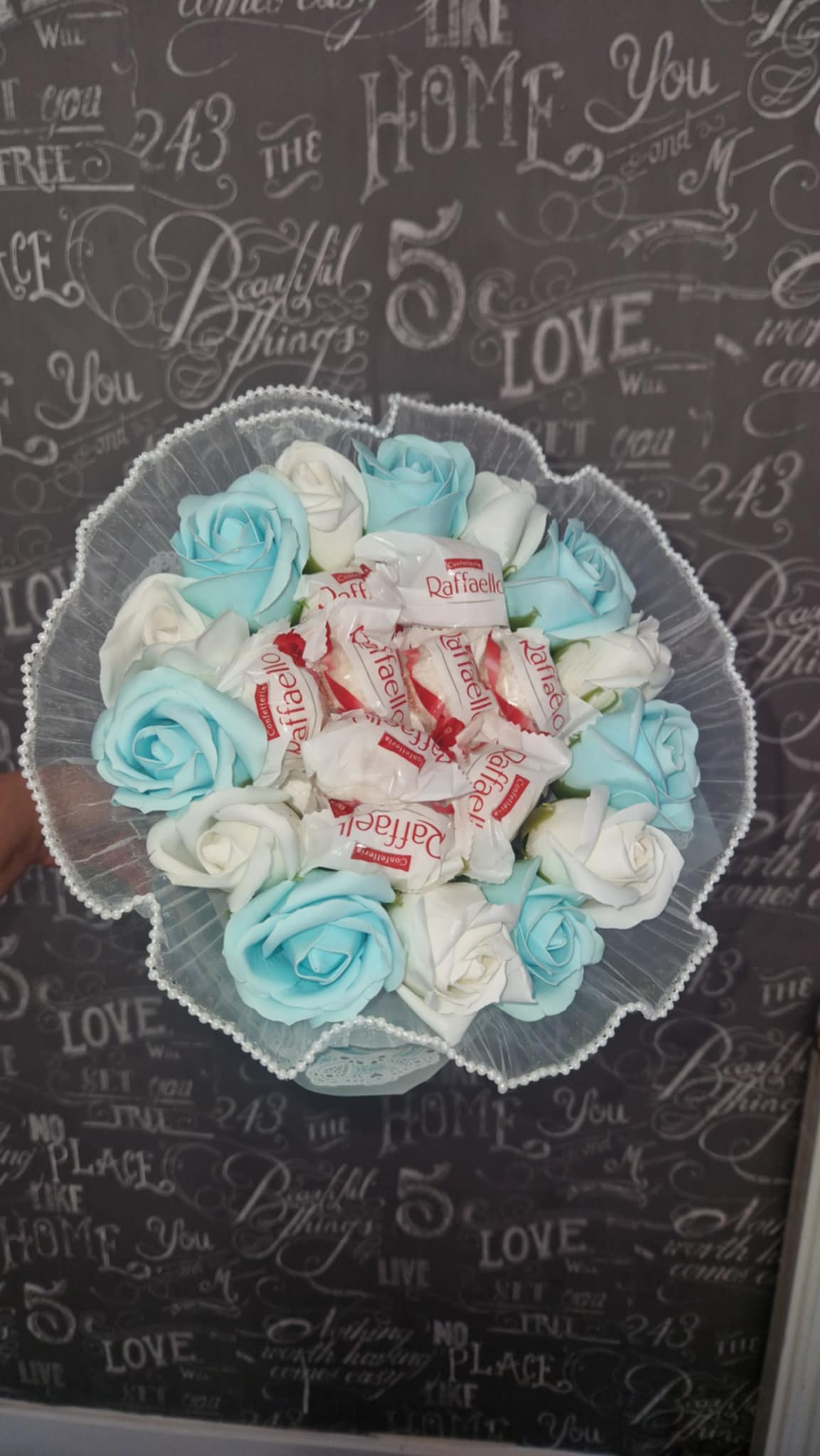 Bouquet for First Holy Communion & Special Occasions - Chocolate and Soap Roses - Pink and Blue Variations
