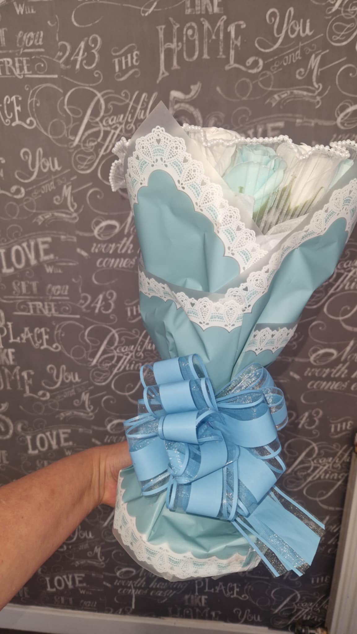 Bouquet for First Holy Communion & Special Occasions - Chocolate and Soap Roses - Pink and Blue Variations