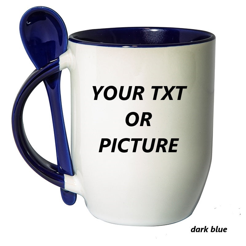 Personalised Mug Two Tone Mug With Spoon NAVY BLUE