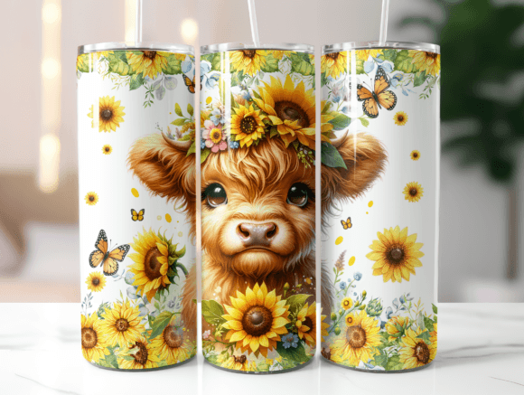 Highland Cow / Handmade Tumbler Stainless Steel -20 OZ/ With Straw.