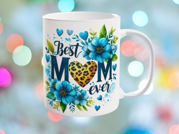 Best Mom Ever Blue Flower Mug /Mother's Day Mug/Mug Sublimation dishwasher safe, 11oz mug