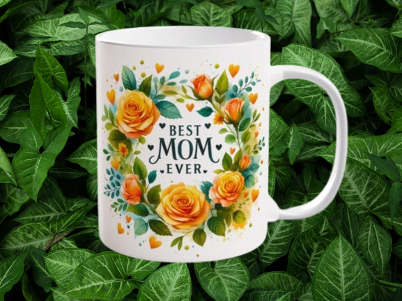 Best Mom Ever Wreath Rose Mug /Mug Sublimation dishwasher safe