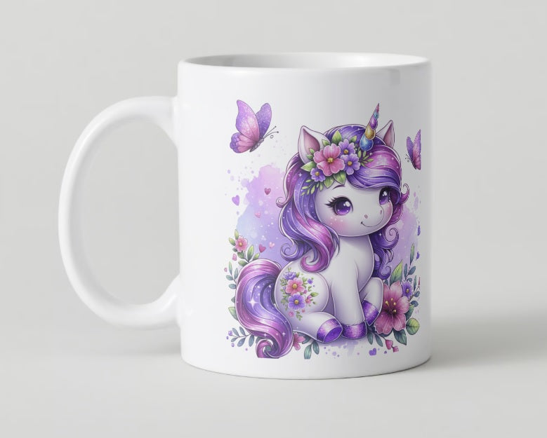 Baby Unicorn Purple Butterflies Mug