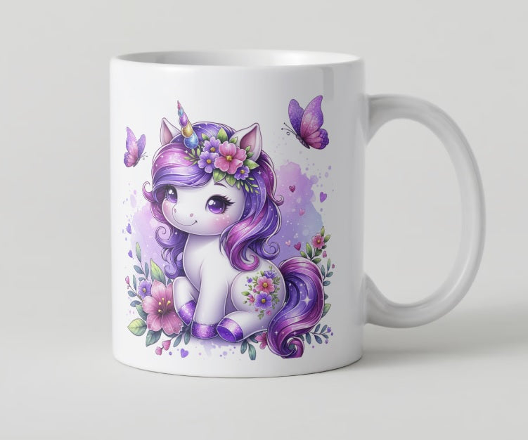 Baby Unicorn Purple Butterflies Mug