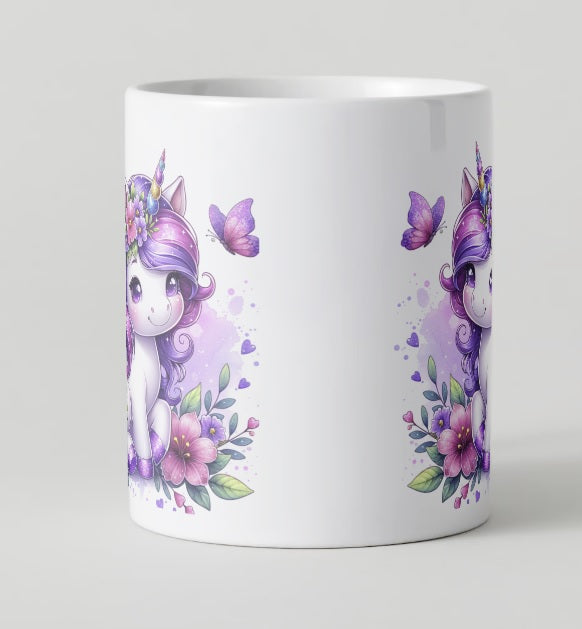 Baby Unicorn Purple Butterflies Mug