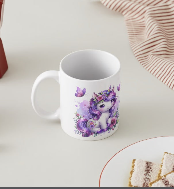 Baby Unicorn Purple Butterflies Mug