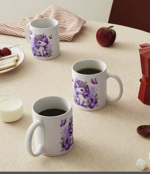 Baby Unicorn Purple Butterflies Mug