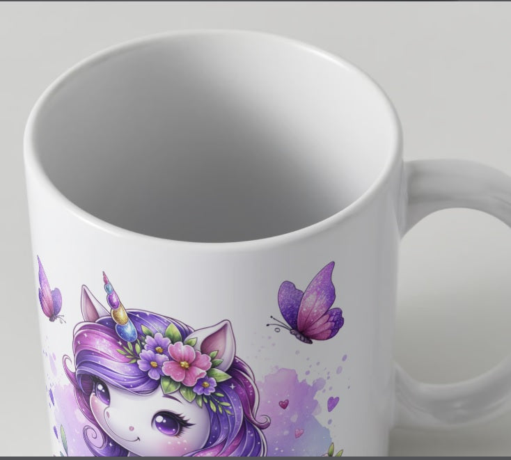 Baby Unicorn Purple Butterflies Mug