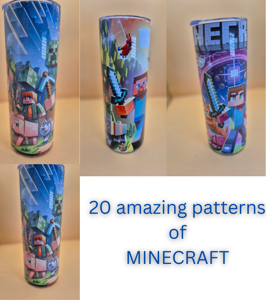 20 Game MINECRAFT Characters to choice Tumbler 600 ml hot and cold drinks