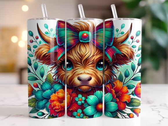 Highland Cow / Handmade Tumbler Stainless Steel -20 OZ/ With Straw.