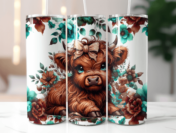Highland Cow / Handmade Tumbler Stainless Steel -20 OZ/ With Straw.