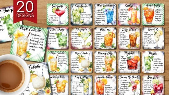 Cocktail recipe square cup coaster/gift 20 recipes recipes