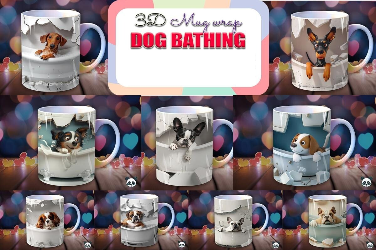 Dogs Bathing 3D Mug Novelty Gift for pet lovers him or her