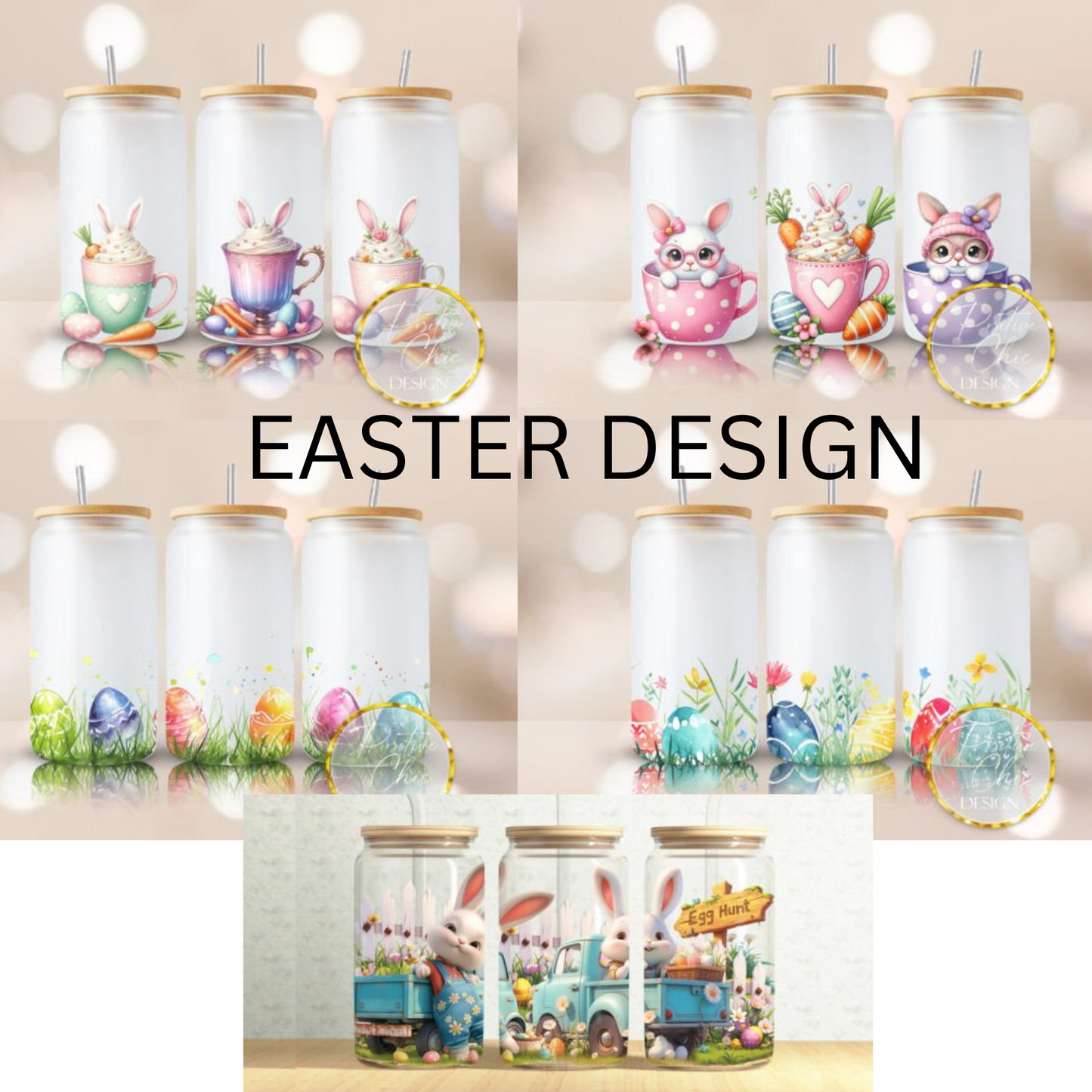 13oz Frosted Glass Tumbler with Bamboo - Easter Celebration gifts 5 pattern