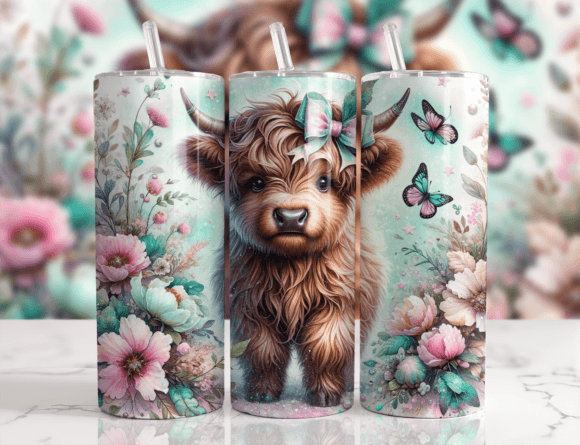Highland Cow / Handmade Tumbler Stainless Steel -20 OZ/ With Straw.