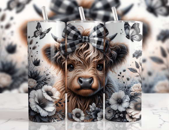 Highland Cow / Handmade Tumbler Stainless Steel -20 OZ/ With Straw.